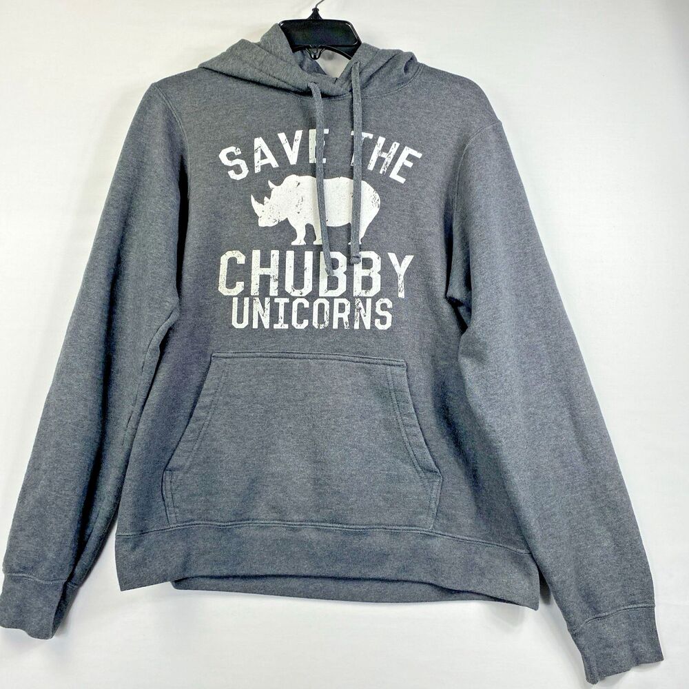 Port & Co Gray Pullover Hoodie "Save the Chubby Unicorns" Graphic Size Small